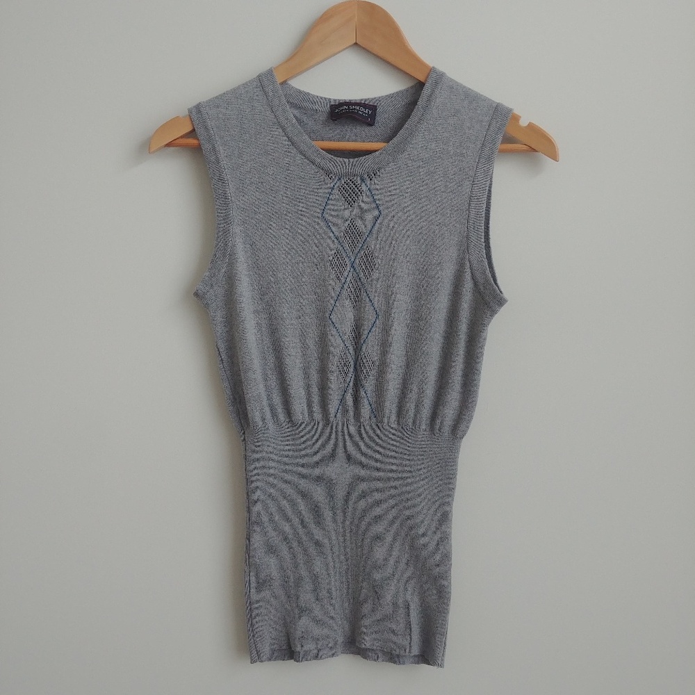 John Smedley Great Britain grey Sea Island Cotton argyle sweater tank si…